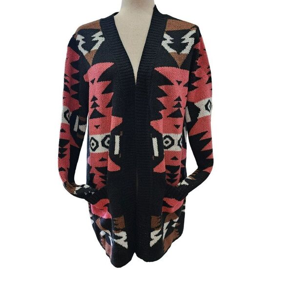 Tribal‎ Western Boho Print Black Pink Oversized Cardigan Lightweight Coat Size M - Picture 7 of 16
